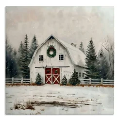 Stupell Industries White Christmas Barn with Wreat  Canvas Wall Art, design by Creative Studio