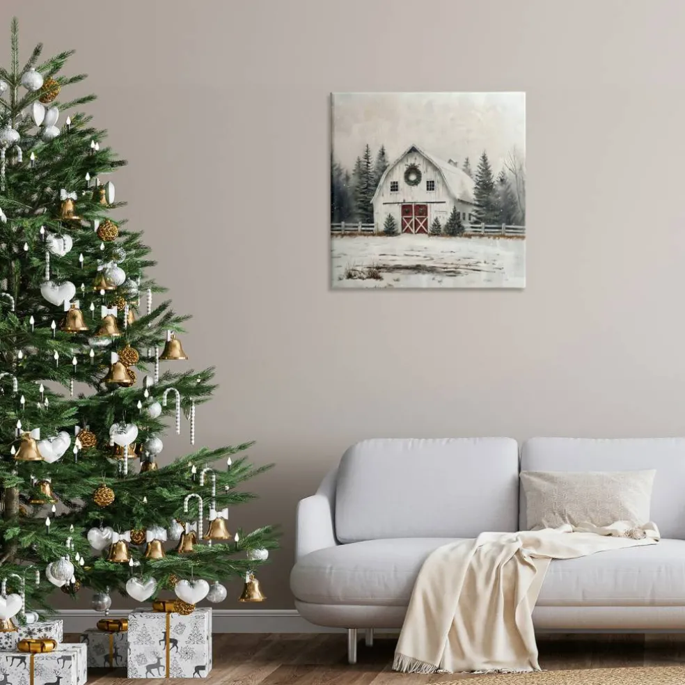 Stupell Industries White Christmas Barn with Wreat Canvas Wall Art, design by Creative Studio