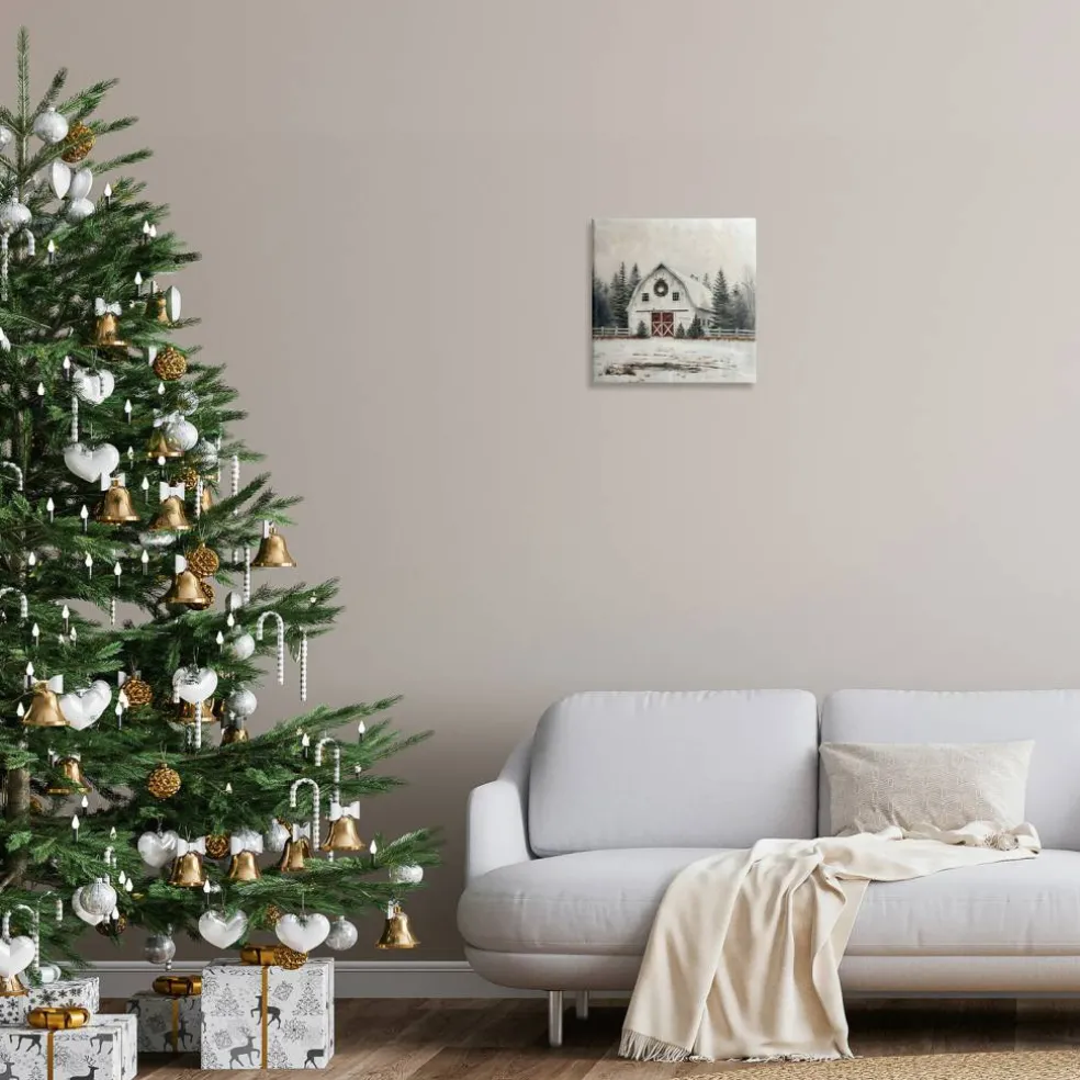 Stupell Industries White Christmas Barn with Wreat Canvas Wall Art, design by Creative Studio