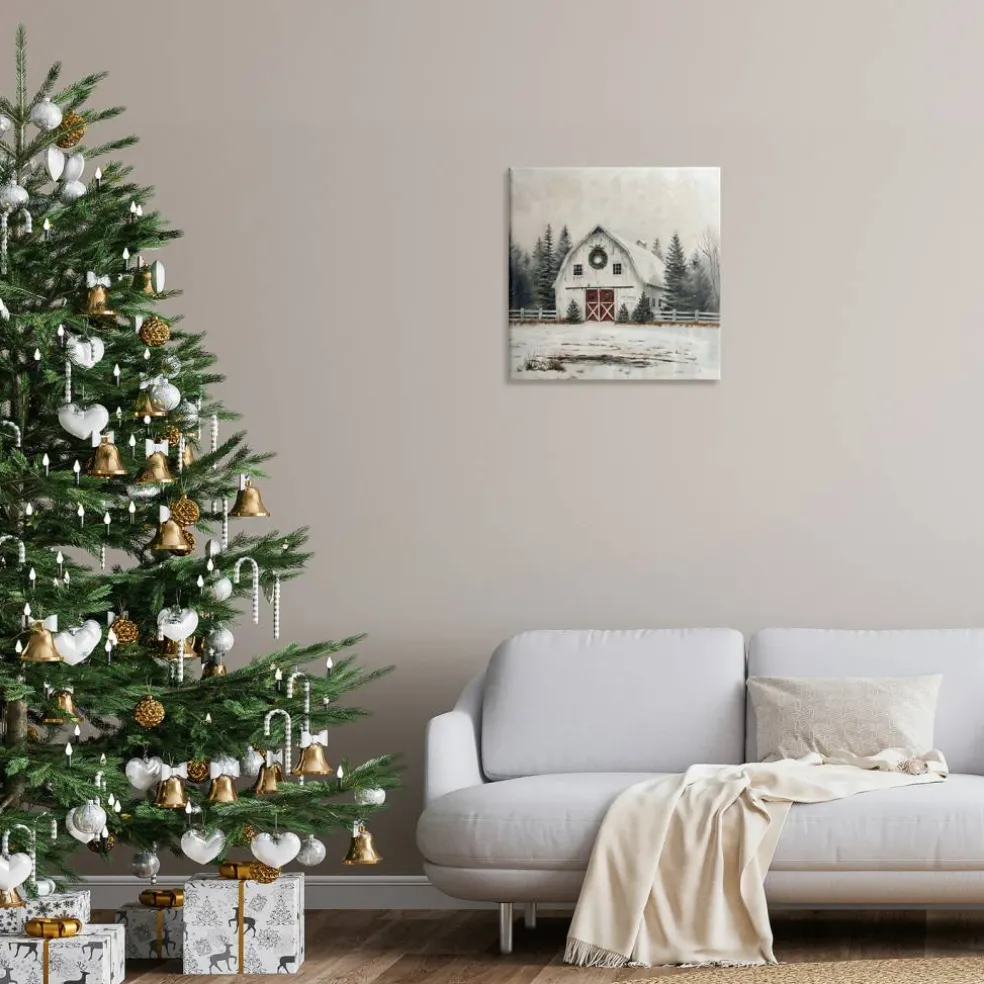 Stupell Industries White Christmas Barn with Wreat Canvas Wall Art, design by Creative Studio