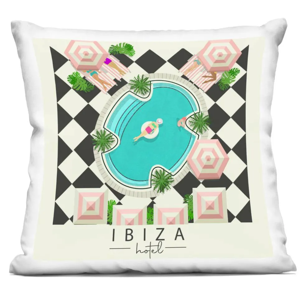 Stupell Industries 18" x 18" Ibiza Hotel Vacation Decorative Printed Indoor Pillow