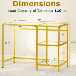 Stylish Modern Console Table with 2 Open Shelves and Metal Base
