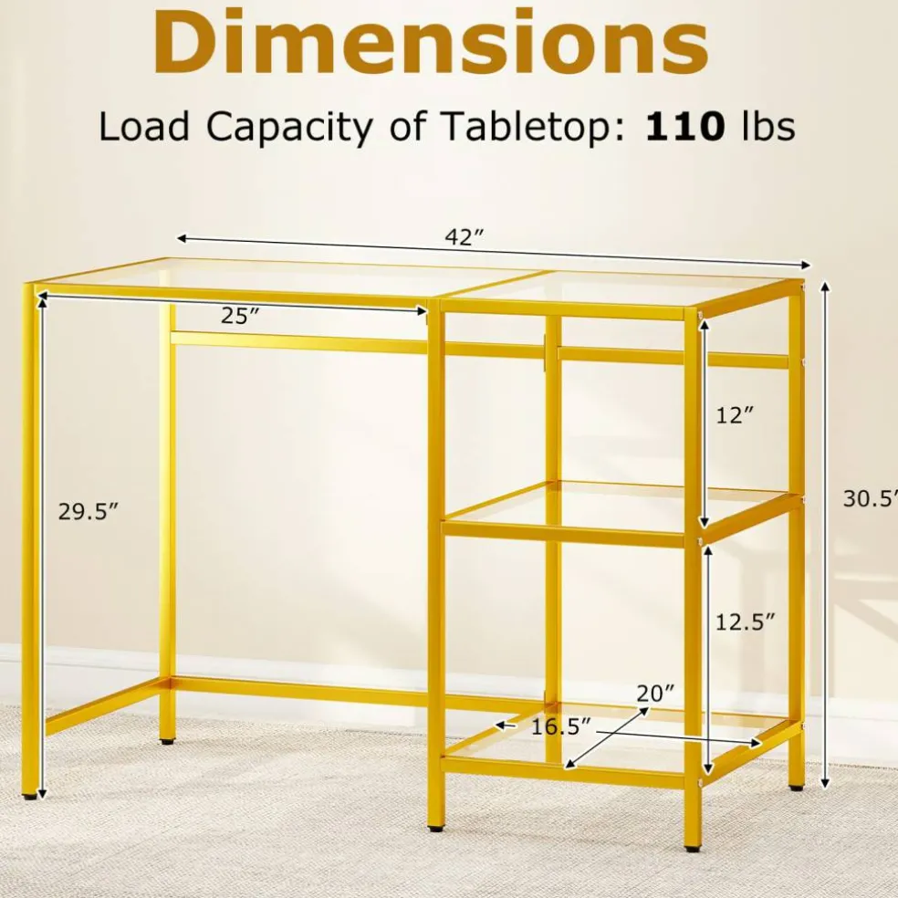 Stylish Modern Console Table with 2 Open Shelves and Metal Base