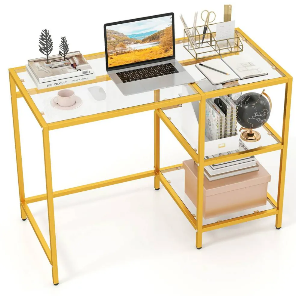 Stylish Modern Console Table with 2 Open Shelves and Metal Base