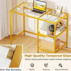 Stylish Modern Console Table with 2 Open Shelves and Metal Base
