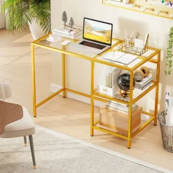 Stylish Modern Console Table with 2 Open Shelves and Metal Base