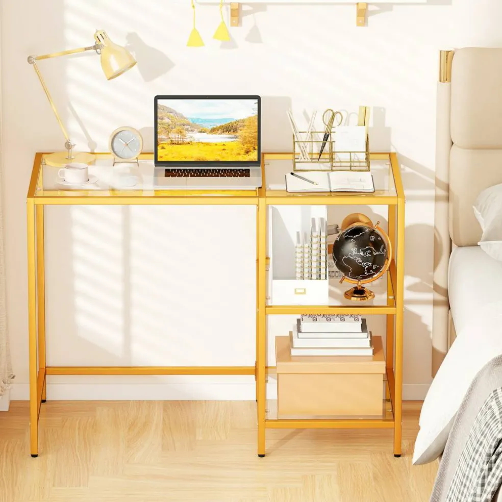 Stylish Modern Console Table with 2 Open Shelves and Metal Base