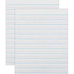 Sulphite Handwriting Paper, Dotted Midline, Grade 2, 1/2" x 1/4" x 1/4" Ruled Short, 8" x 10-1/2", 500 Sheets Per Pack, 2 Packs
