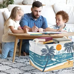 Summer basket Tropical Beach Camping Picnic Basket Blue Coconut Tree Gift Storage Bin Sun Sea Towel Blanket Book Shelf Basket Large Rectangle Clothes Toy Kid Basket