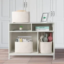 Summer Cotton Rope Storage Basket Bins Woven Basket for Organizing Shelves Rectangle Decorative Baskets For storage Clothes Toys Books Towels Square Wicker Nursery basket organizer 3 pack white