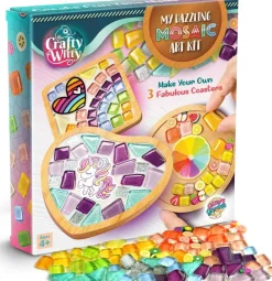 Summer Craft Kit - Decorate Your Own Unicorn and Rainbow Design Coaster with Glass Tiles. Birthday Gift, Fun DIY Art and Craft Supplies. Girls, Kids & Teens Activity Kit