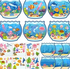 Summer Craft Kits for Kids Make A Ocean Animals Worlds Stickers Scene, Summer Craft Under The Sea Scene Sticker Shark Tropical Fish Sea Animal Bulk Set for Home Classroom Game Activities (24Set)