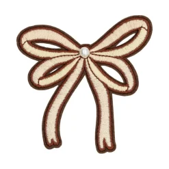 Summer Fashion Cream & Brown Bow Iron-On & Adhesive Embroidered Patch by Make Market®