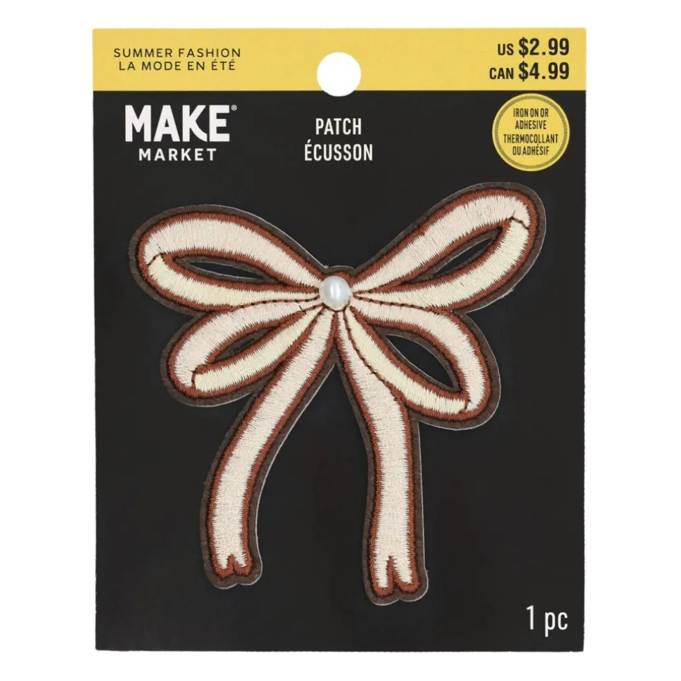 Summer Fashion Cream & Brown Bow Iron-On & Adhesive Embroidered Patch by Make Market®