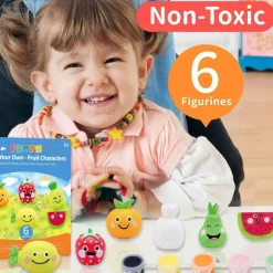 Summer Paint Your Own Fruits Painting Kit, 13 PCS Crafts Set for Kids, STEAM Project Creative Activity DIY Toys with 6 Figurines, 6 Paint Pots, 1 Brush
