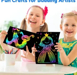 Summer Scratch Art Crafts Boys Gifts, Rainbow Scratch Paper Art Gifts for 3 4 5 6 7 8 9 10 Years Old Girls and Boys Kids, Mother Day Crafts for Kids Birthday Toys and Games Activities Gift