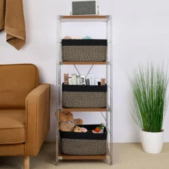 Summer Storage Baskets for Shelves, Closet Organizers Bins for Clothes Blanket Towels, Baby Nursery, Toy Baskets Box, Woven Rope Baskets, 17 x 13 x 7.5”, 2 Packs Woven Brown