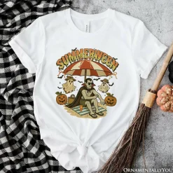 Summerween Vampire Dracula T-Shirt, Retro Halloween Beach Tee for Horror Spooky Summer Season