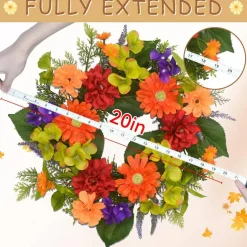 20" Summer Wreath for Front Door, Summer Floral Wreath with Daisy Flowers, with Lavender, Cedar Leaves, Hydrangeas for Wall Window Farmhouse Party Holiday Home Decor