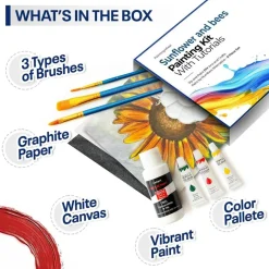 Sunflower and Bees Painting Kit Painting4Real Acrylic Paint by Video Kit forAdults with Video Tutorials ā Learn to Paint Sunflower and Bees, 9 Pieces Acrylic Paint Set for Adults, Perfect Holiday & Birthday Gift for Art Lovers, Beginners