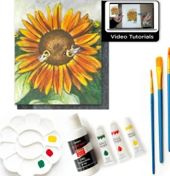 Sunflower and Bees Painting Kit Painting4Real Acrylic Paint by Video Kit forAdults with Video Tutorials – Learn to Paint Sunflower and Bees, 9 Pieces Acrylic Paint Set for Adults, Perfect Holiday & Birthday Gift for Art Lovers, Beginners