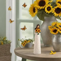 Sunflower Gifts for Women, Gifts for Mom, Sisters, Friends Who Love Sunflower, Hand Painted Woman Holding Flower Figurine