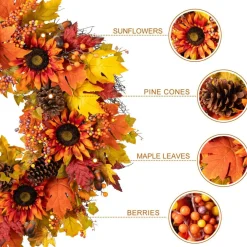 Sunflower Harvest Decor Set – 30" Wreath, 38" Teardrop Swag & 12ft Garland
