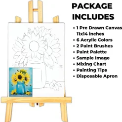 "Sunflowers In A Jar" DIY Canvas Art Kit, Adult Beginner, Acrylic Paint Size 11x14 inch