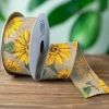 1.5" Sunflowers Linen Ribbon: Light Natural (10 Yards)