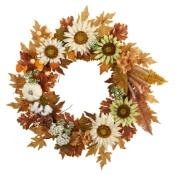 30" Sunflower, White Pumpkin & Berries Fall Wreath