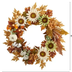 30" Sunflower, White Pumpkin & Berries Fall Wreath