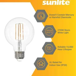 Sunlite 8.5w 120v LED G25 Globe E26 Base Dimmable 2200K Bulb - Warm White
