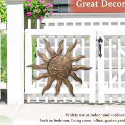 27" Sun Metal Wall Art Outdoor Decor, Gold Sun Face Wall Sculpture, Hanging Garden Wall Decoration for Patio, Fence, Living Room, Bedroom, Indoor & Outdoor Home Decor