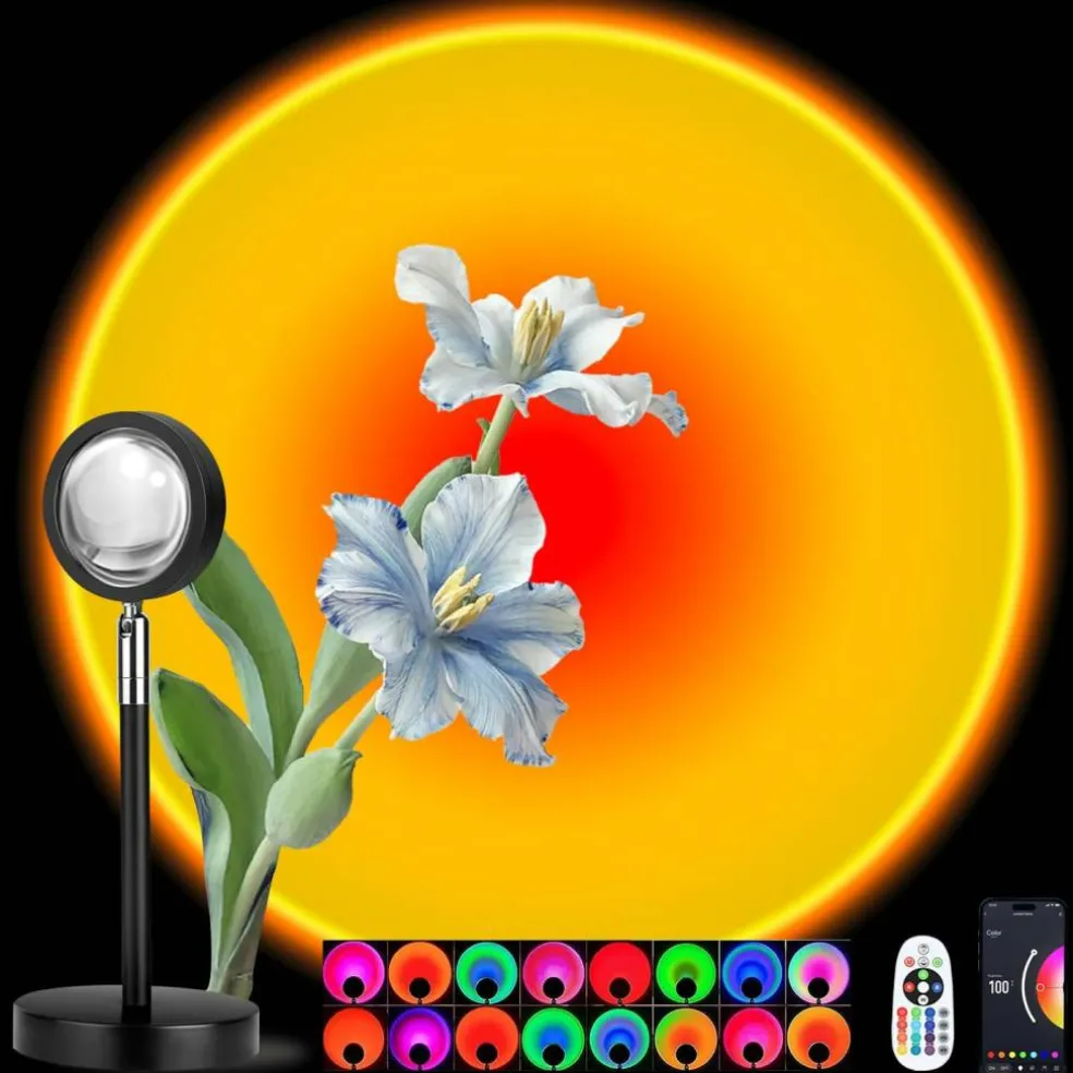 Sunset Lamp Projector Multi-Color Multi-Mode, Dimmable, Timing, Music Rhythm, Sunset Background Wonderful Visual Impact, USB Plug and Play (Remote & APP)