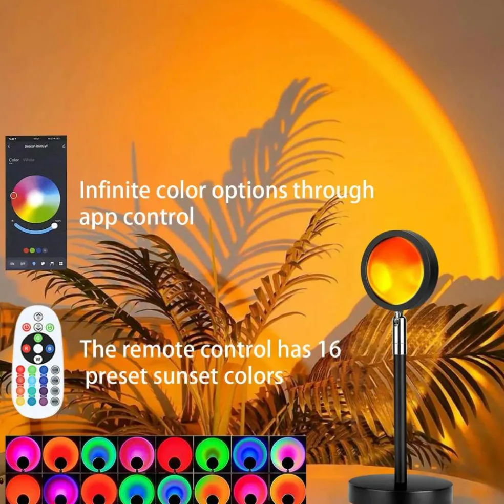 Sunset Lamp Projector Multi-Color Multi-Mode, Dimmable, Timing, Music Rhythm, Sunset Background Wonderful Visual Impact, USB Plug and Play (Remote & APP)