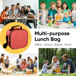 Superio Insulated Lunch Bag with Containers, Thermal Lined Lunch Box, Red