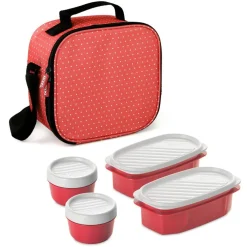 Superio Insulated Lunch Bag with Containers, Thermal Lined Lunch Box, Red