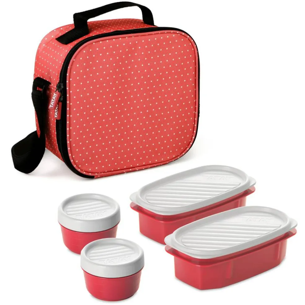 Superio Insulated Lunch Bag with Containers, Thermal Lined Lunch Box, Red