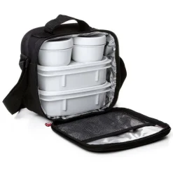 Superio Insulated Lunch Bag with Containers, Thermal Lined Lunch Box, Black