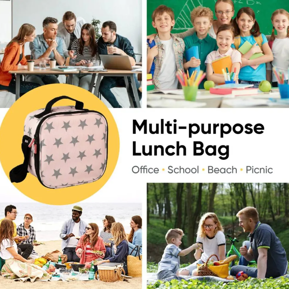 Superio Insulated Lunch Bag with Containers, Thermal Lined Lunch Box, Pink