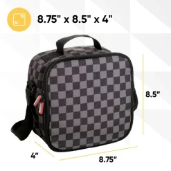 Superio Insulated Lunch Bag with Containers, Thermal Lined Lunch Box, Grey Checked
