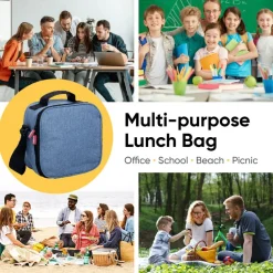 Superio Insulated Lunch Bag with Containers, Thermal Lined Lunch Box, Denim Blue