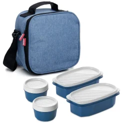 Superio Insulated Lunch Bag with Containers, Thermal Lined Lunch Box, Denim Blue