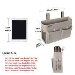 Surblue Bedside Caddy Hanging Bed Organizer Storage Bag Pocket for Bunk and Hospital Beds, College Dorm Rooms Baby Bed Rails,Camp 4 Pockets and 2 Hooks (Gray)