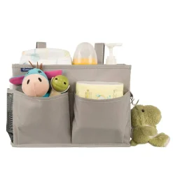 Surblue Bedside Caddy Hanging Bed Organizer Storage Bag Pocket for Bunk and Hospital Beds, College Dorm Rooms Baby Bed Rails,Camp 4 Pockets and 2 Hooks (Gray)