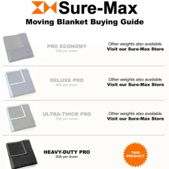 Sure-Max Moving & Packing Blankets - Heavy Duty Pro - 80" x 72" (90 lb/dz weight) - Professional Quilted Shipping Furniture Pads Black