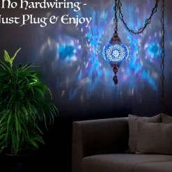 Swag Lamp Fixture with 15ft Cord & Chain (Green Blue Turquoise)