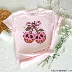 Sweet and Spooky Poison Cherries Halloween T-Shirt, Coquette Skulls Tee
