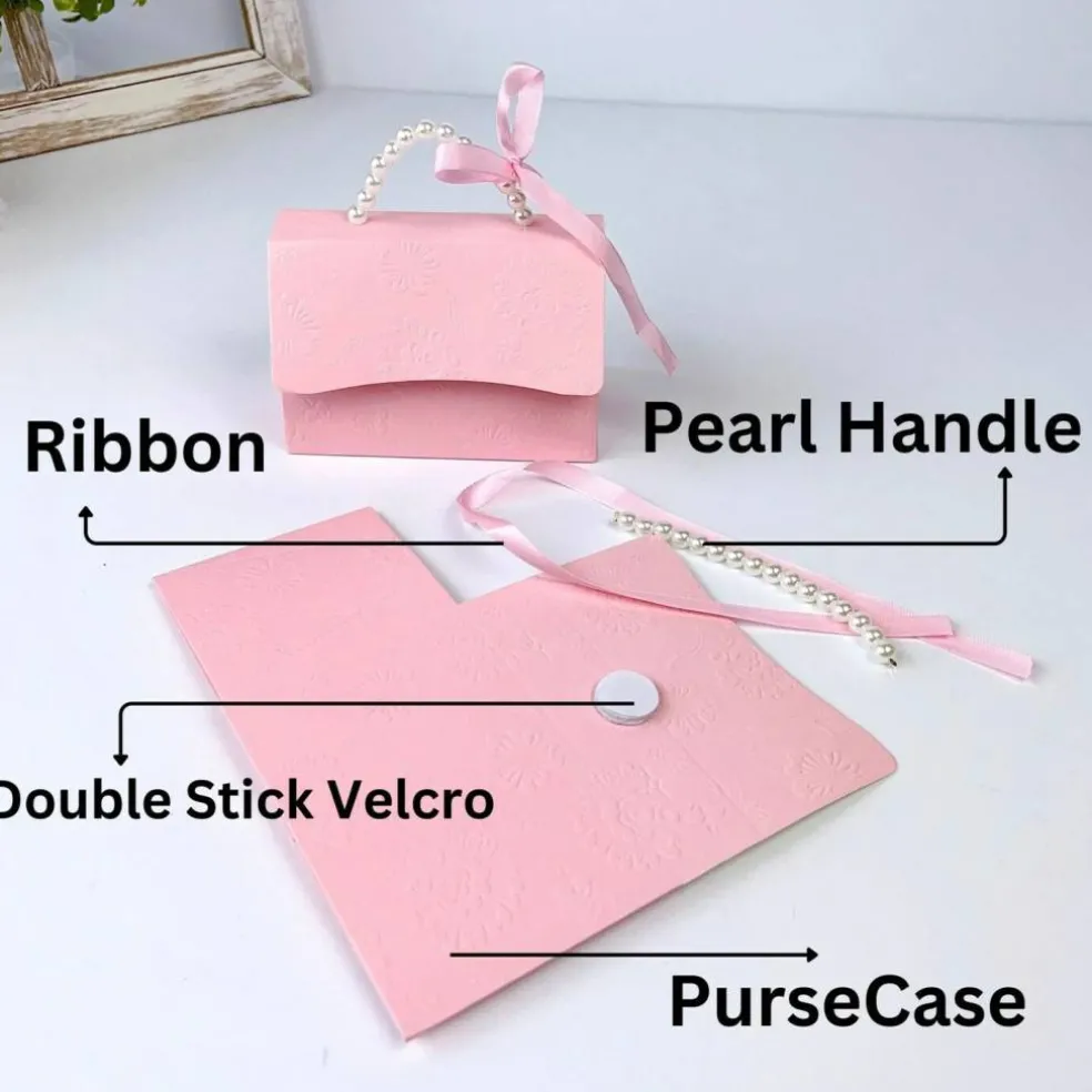 Sweet Degrees Kitchen Embossed Handbag Favor Box with Pearl Handle and Ribbon