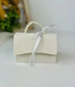 Sweet Degrees Kitchen Embossed Handbag Favor Box with Pearl Handle and Ribbon